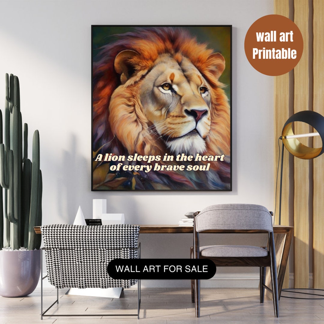 Lion Wall Art, Wall Art Office, Poster Print Inspirational, Quote Wall