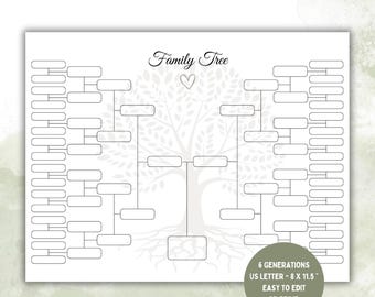 6-Generation Family Tree Template: Genealogy Pedigree Chart (Digital Download) CAMP12