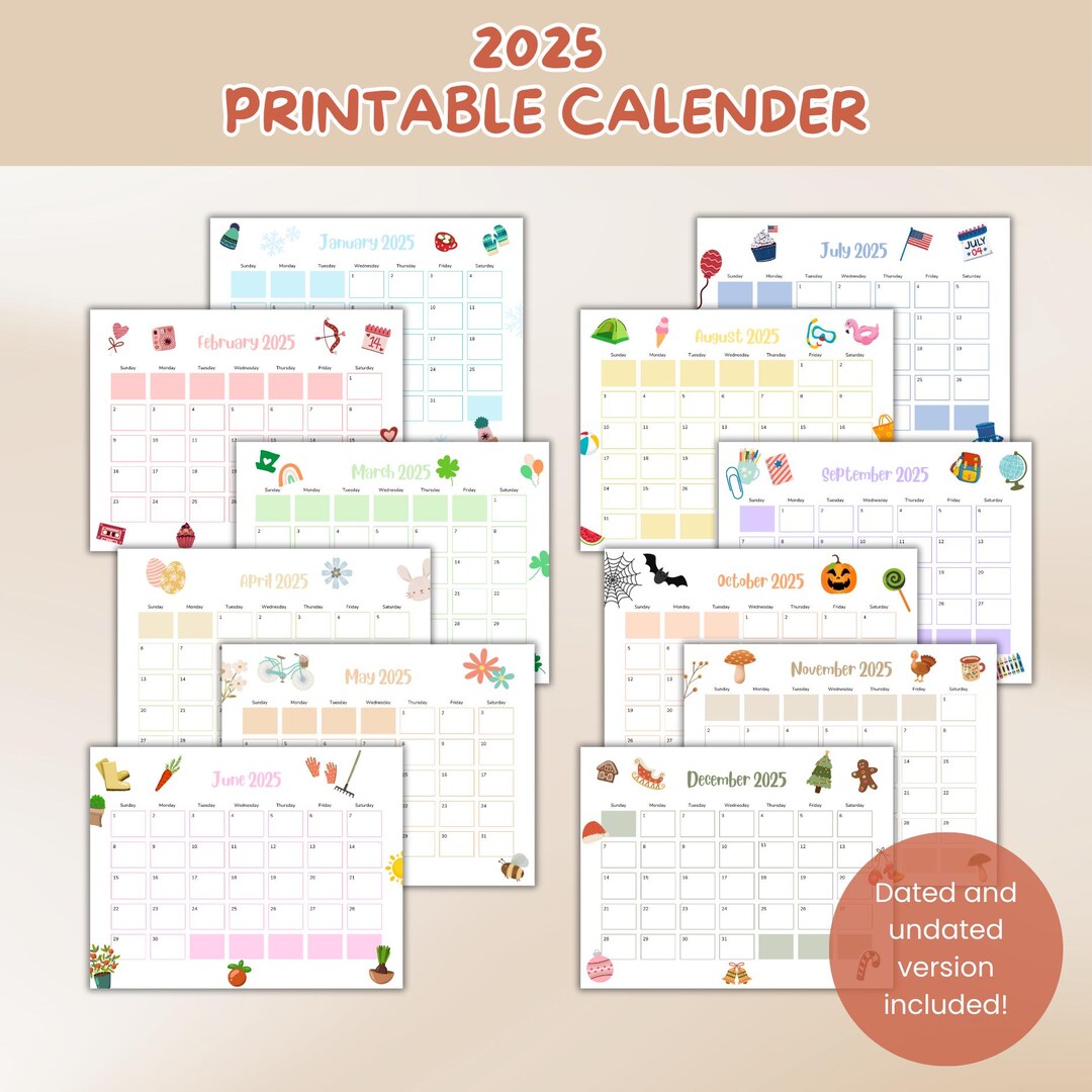 2025 Calendar Printable Kids Calendar 2025 Undated and Dated Calender ...