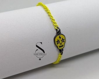 Unisex armband met fluo gele en mat zwarte schedel Italiaanse kostuumsieraden handgemaakt gemaakt in Italië