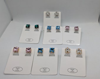 Kwab oorbellen voor dames met EMERALD geslepen stenen Gekleurd Blauw Roze Zilver Lichtblauw Heldergroen Goud en Zilver zetting