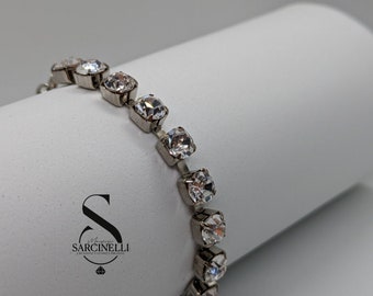 Tennisarmband voor dames met witte strassstenen, zilveren kleur, handgemaakt juweel gemaakt in Italië
