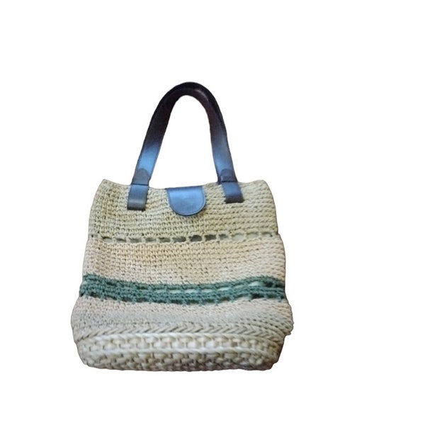 Vintage crochet bag beige and green