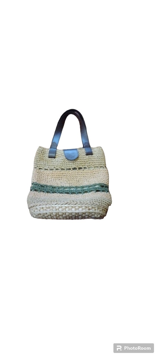 Vintage crochet bag beige and green