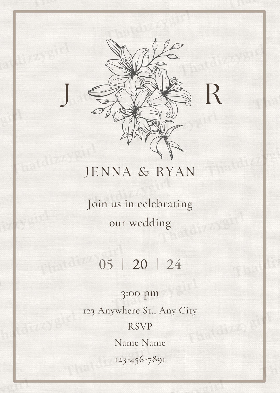 Wedding Invitation, Digital Download, Wedding Invitation Template
