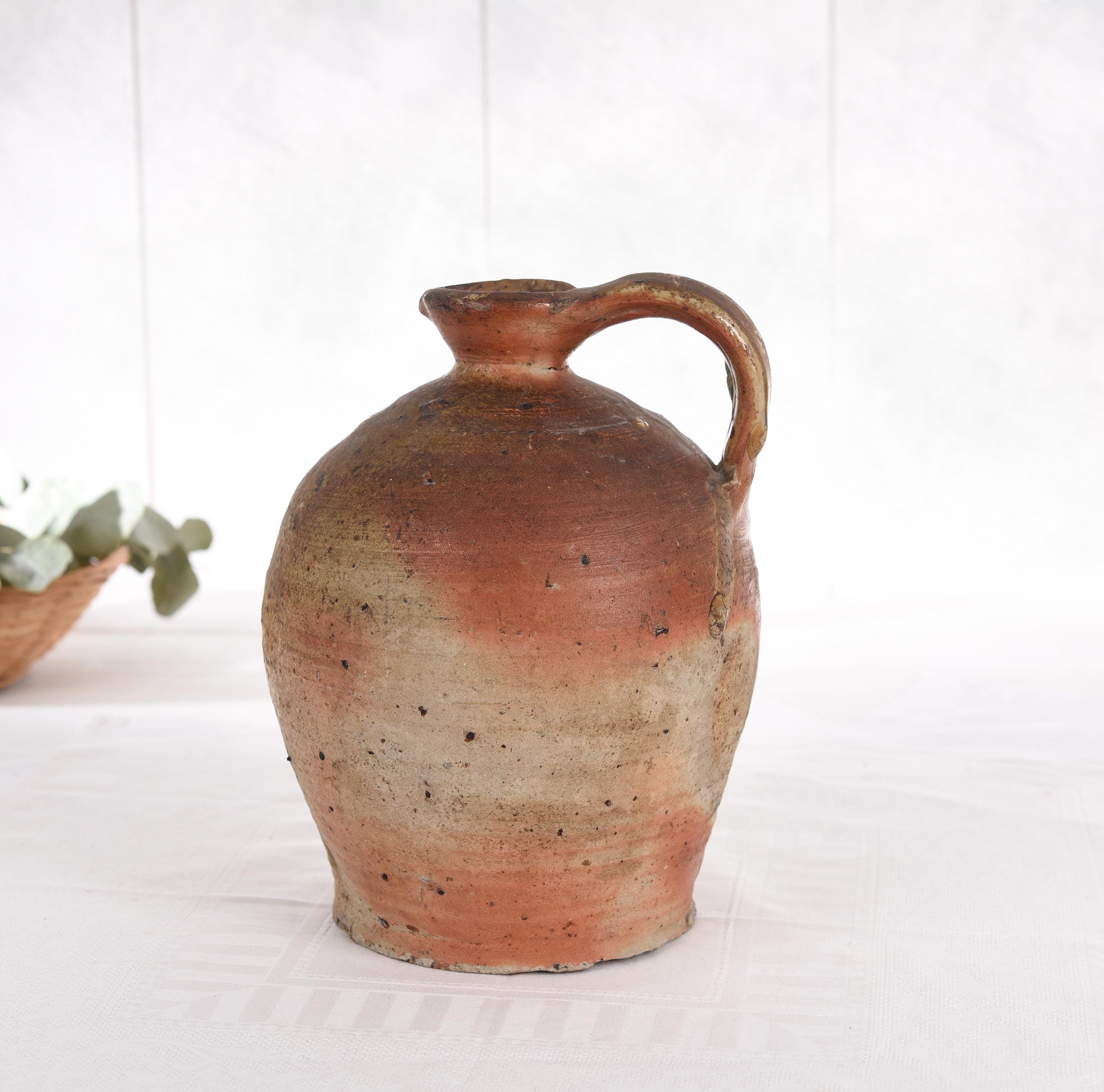 Antique French Stoneware Pitcher Saint-Amand Pottery Rustic Vase