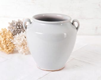 Antique French White Confit Pot – 19th C Glazed Earthenware Jar – Rustic Farmhouse Decor – Large French Country Kitchen Vessel
