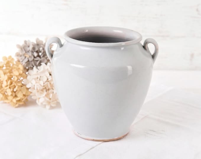 Antique French White Confit Pot – 19th C Glazed Earthenware Jar – Rustic Farmhouse Decor – Large French Country Kitchen Vessel