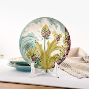 Antique French Majolica Plate. Artichoke Plate by Luneville. Pottery Asparagus Serving Dish.