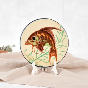 Vintage Puigdemont Pottery Fish Plate- 9.5" Handpainted Relief Mediterranean Decor- Catalan Folk Art Ceramic- MCM Wall Art- Lake House Decor