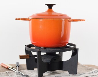 Vintage Cousances Fondue Set – Enamel Cast Iron Fondue Pot With