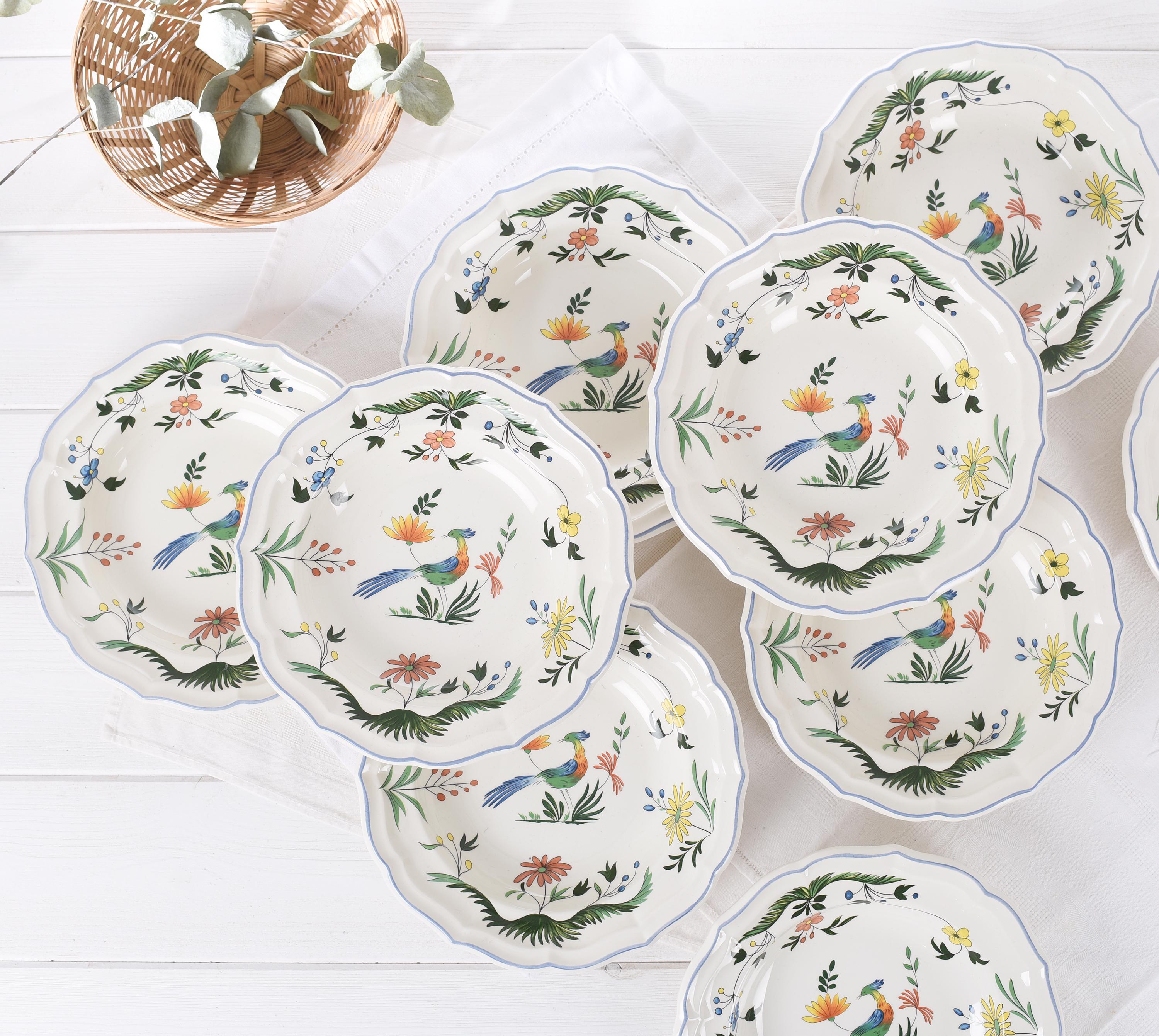 GIen FRANCE プレート Vintage Gien France Oiseaux De Paradis Soup Plates Set of 2 or 4