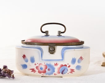 Vintage German Ceramic Cookie Jar – Mid Century Biscuit Tin – Rustic Farmhouse Kitchen Storage – Hand Painted Floral Canister Kitchen Decor