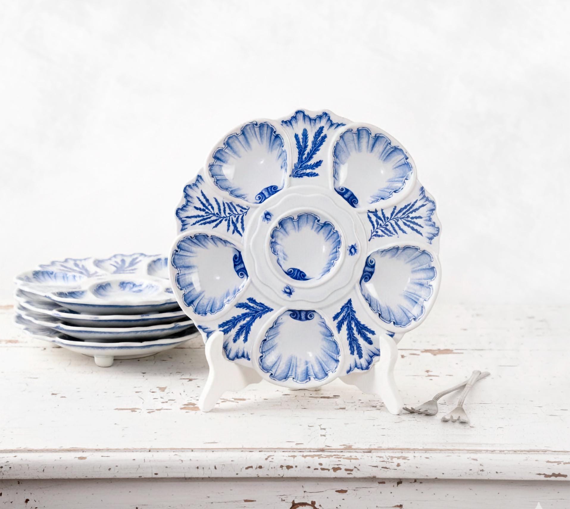 Rare Antique Blue and White Jules Vieillard Majolica Plate