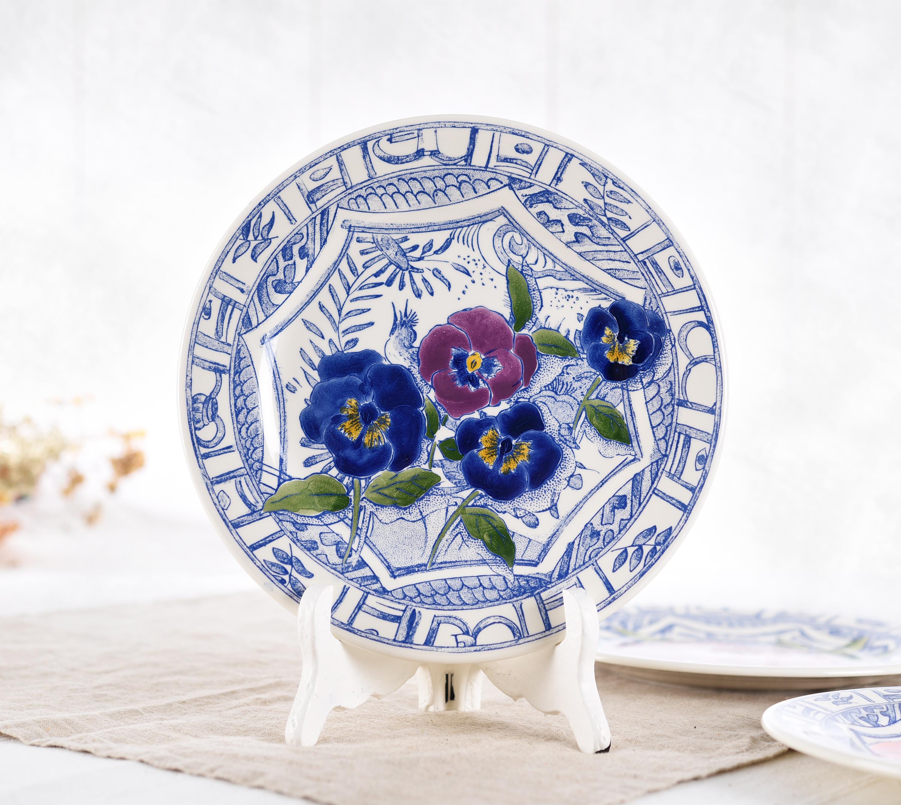 Gien Oiseau Blue Fleuri Plate- Gien Bleu French Majolica Wall