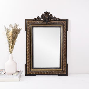 French 19th Century Mirror - Napoleon III Antique Black and Gold Frame - Vintage Parisian Wall Mirror