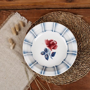 Antique Digoin Sarreguemines Serving Bowl - Vintage French Salad Dish - Red Rose Ironstone - Large Shabby Chic Tableware