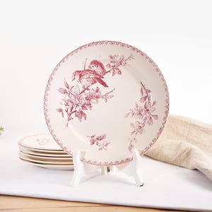 Sarreguemines Plate. &quot;Favori&quot; Model. French Antique Ironstone Plates. Red transfer ware/ Bird Transferware.