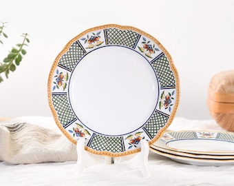 Sällsynt set med 4 antika järnstenstallrikar – fransk fajans från 1800-talet, Maison Toy Paris, vintage samlarporslin