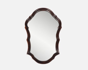 Miroir ancien, en bois, coquille marron. Cadre en bois artisanal, authentique, pièce rare. Pour une décoration intérieure unique, tendance.