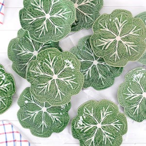 Vintage Bordallo Pinheiro Cabbage Plate- Large Green Majolica Leaf Plate- Portuguese Ceramic Farmhouse Kitchen Decor- Barbotine Cabbage ware