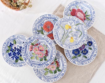 Gien Oiseau Blue Fleuri Plate- Gien Bleu French Majolica Wall