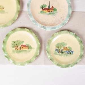 Vallauris Ceramic Plates Set of 4 – 1950s Cerenne France, Hand-Painted Landscapes, French Collectible Dinnerware, Provencal Decor