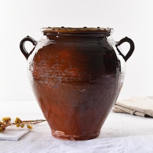 Zeldzame grote antieke Franse confitpot | 19e eeuw Geglazuurde terracotta pot | Rustieke boerderij Frans landdecor | Erfstuk voor verzamelaars