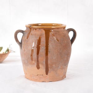 Pot à Confit Ancien Français - Terre Cuite Émaillée Jaune - Vase Wabi Sabi - Décoration Rustique Provençale - Jarre à Confit Vintage