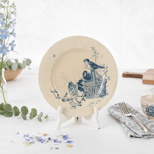 Lot de 6 Assiettes Anciennes Gien - Faïence "Oiseaux" Transferware - Assiettes à Dessert Bleues & Blanches - Déco Shabby Chic - Gien France
