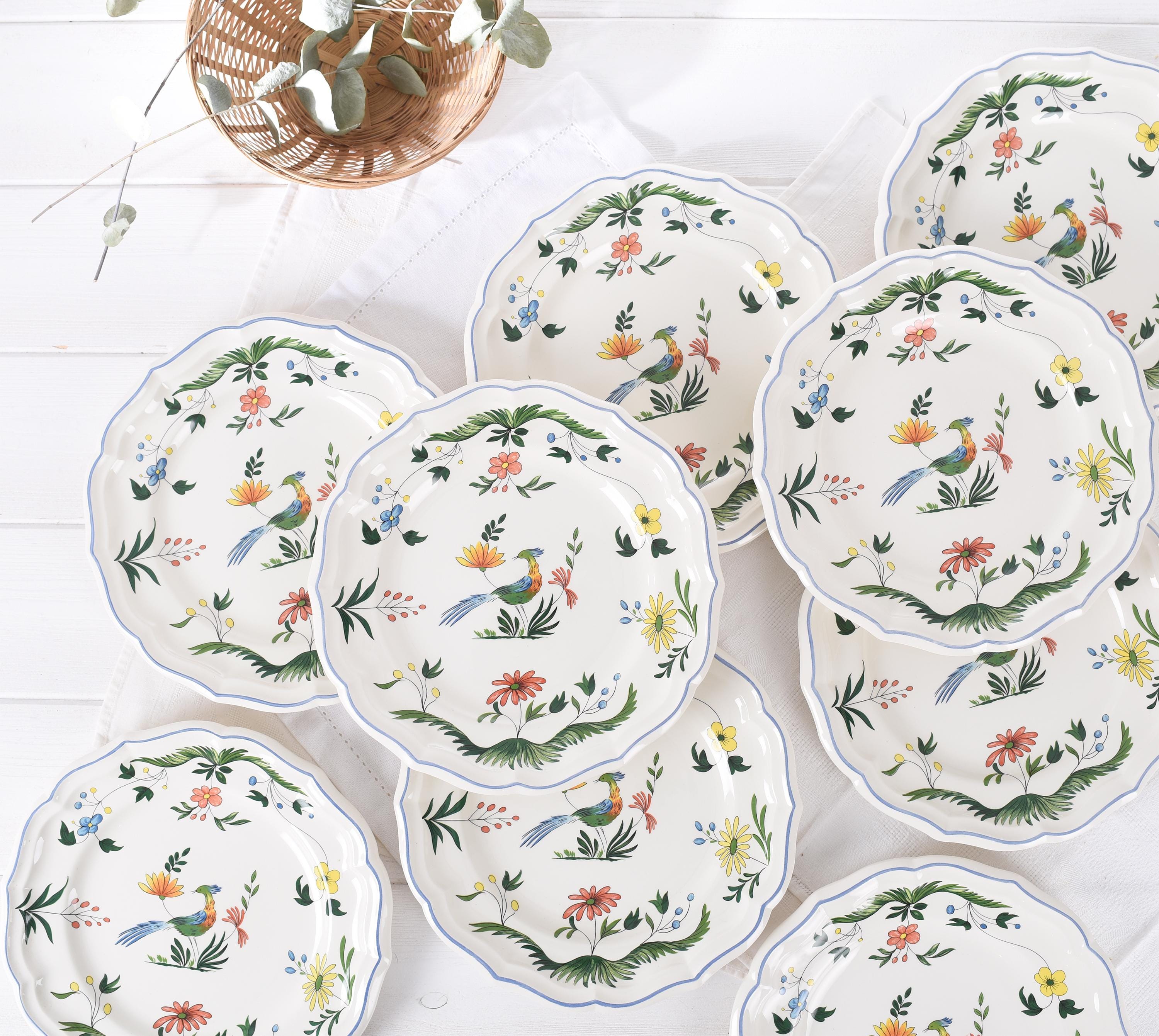 Porte-assiette Mural Vintage – Style Shabby Chic – Oiseau Et Ferme – Fonte Crème