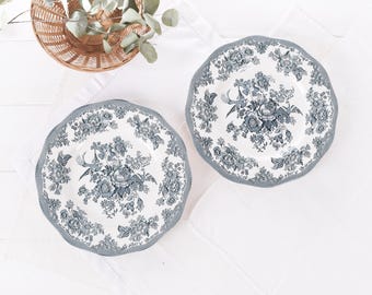 2er Set Blaue Asiatische Fasane Dekorative Teller von Enoch Wedgwood - Vintage Blaue Transferware