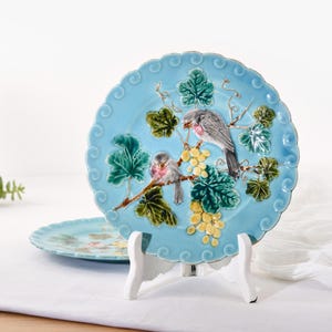 French Antique Sarreguemines Majolica Plate. Exquisite Vintage Barbotine Plate, Collectable Wall Plate Circa 1900s.