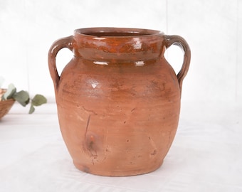 Olla de confitura francesa antigua: gran tarro de terracota de granja