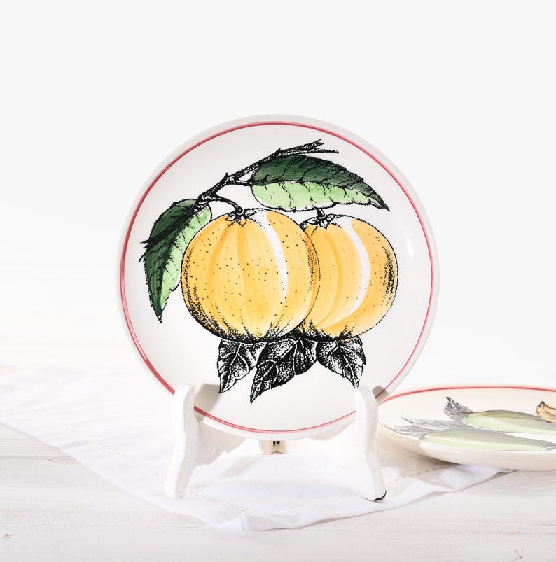 Vintage Gien France Fruit Plate- French Faience Wall Plate- Majolica Style- Ceramic Pear Banana Peach Dish- Country Kitchen Decor