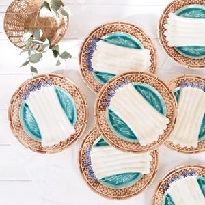 Antique French Majolica Asparagus Plate – 19th Century Barbotine Faience – Collectible French Country Kitchen Decor
