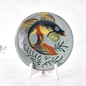 Plato de pescado Puigdemont vintage: Cerámica española MCM para colgar en la pared (24,4 cm)