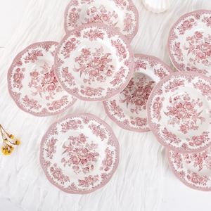 Enoch Wedgwood. Antique Asiatic Pheasant Plate. Vintage Pink Transferware Deep Plate, Soup Plate, Bowl, by Enoch Wedgwood Tunstall
