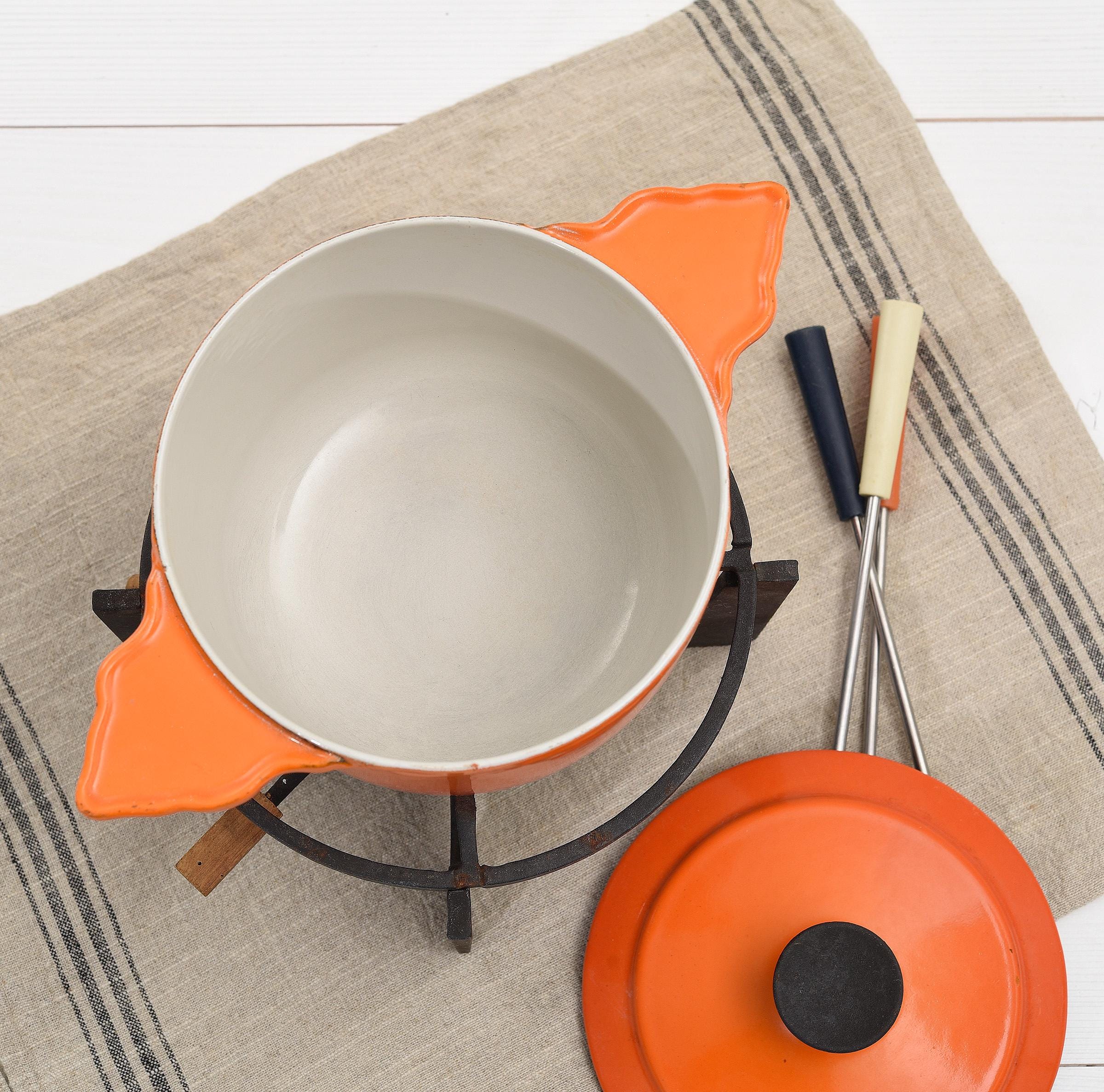 Vintage Cousances Fondue Set – Enamel Cast Iron Fondue Pot With