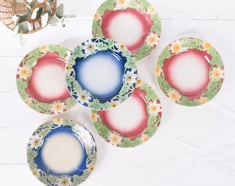 Set of 6 Gien 'le Houx' Salad Plates Rare French Vintage Faience
