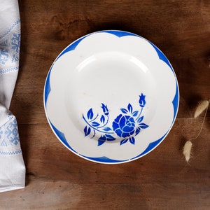 Digoin Plate. Antique Digoin Sarreguemines Platter - Vintage Serving Plate with Cobalt Blue Floral Design - Large Plate - CORSICA Model