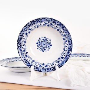 Jules Vieillard Bordeaux French Antique Plates - Blue and Whits Ironstone Soup Plates - Set of 4 Louis XV Model From 19th