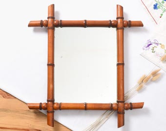 Bambus Spiegel - Einzigartiger Vintage Spiegel aus Frankreich - Faux Bambus Akzent Spiegel - Eingangsbereich Badezimmer oder Wohnzimmer Spiegel Aus den 60er Jahren - 59,6 cm