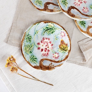 Majolica Plate - French Antiques - Onnaing - Barbotine Plate - Gift for Mom Gift - Vintage Majolica French Floral - Sea Foam - Leaves Plates