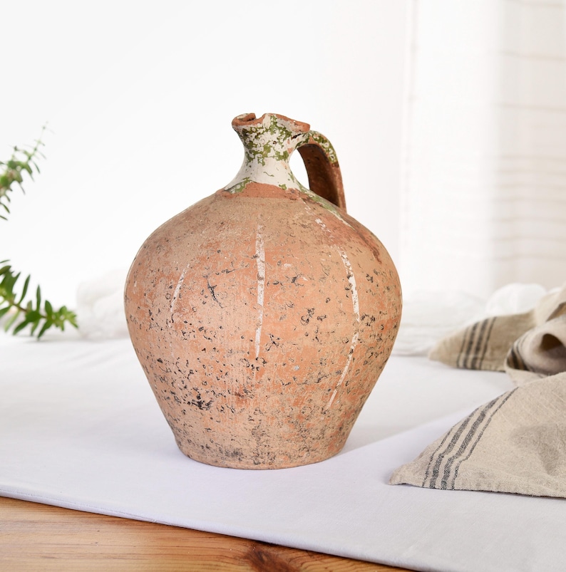 Antique French Crock Stoneware. Vintage Ovoide Stoneware. Primitive Antiques Terracotta pot. French Antique Decor.