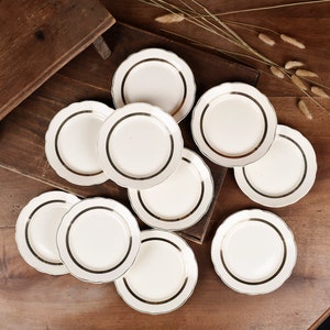 Digoin Plate. Antique Dessert plates. Elegant white earthenware plate with gold trim. French antique decor from Digoin Sarreguemines factory