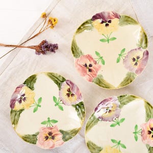 French Antique Majolica Plate- Choisy Le Roi- Barbotine Majolica- Vintage Barbotine Plate with Pansies Flower Decor- Floral Dessert Plate.