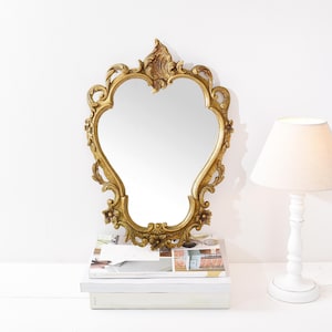 Vintage French Rococo Style Mirror - Ornate Gold Gilt Frame, Baroque Wall Decor (18&quot; x 12.6&quot;)