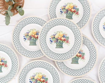 Villeroy & Boch Basket Dinner Plate Set- German Vitro Porcelain Fruit Design- French Country Farmhouse Tableware- Mid Century Vintage Decor