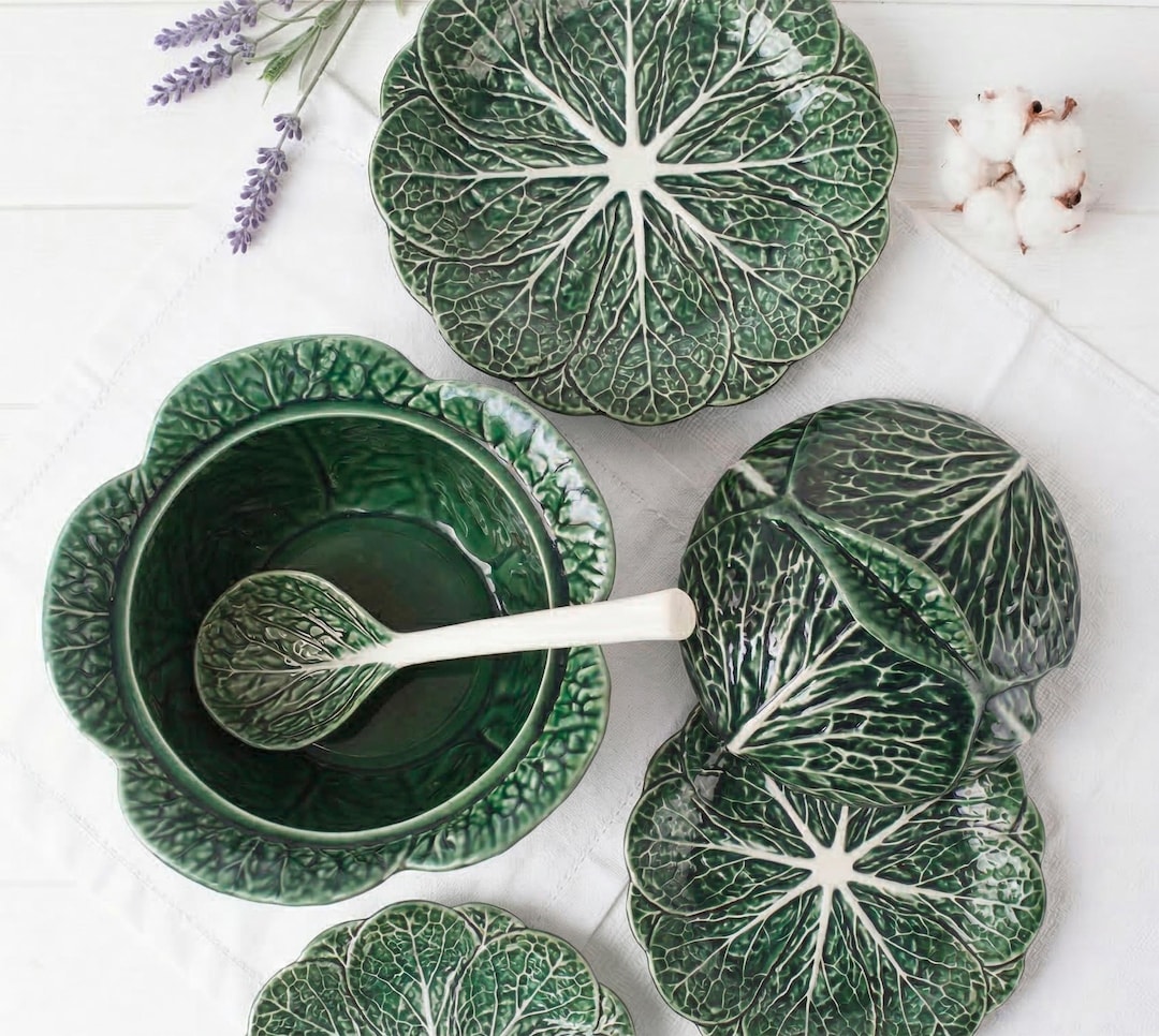 Cabbage Tableware Vintage Majolica Cabbage Leaf Dinnerware - Green Ceramic Tableware ...